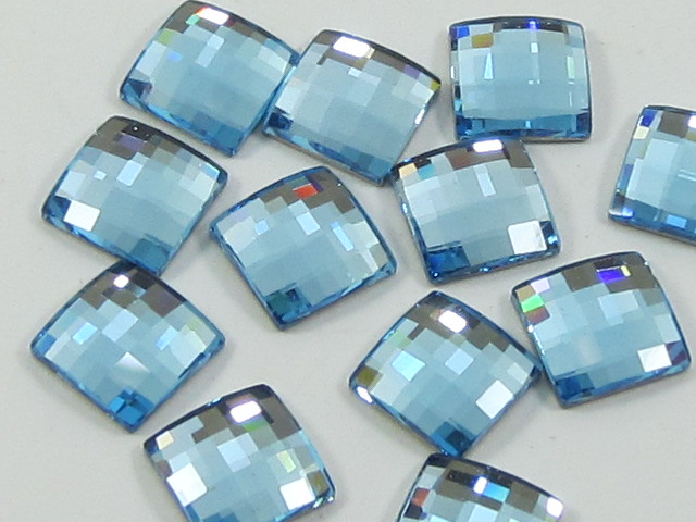 12 pcs. 8mm CHESSBOARD AQUAMARINE SQUARE HOTFIX  European Rhinestones